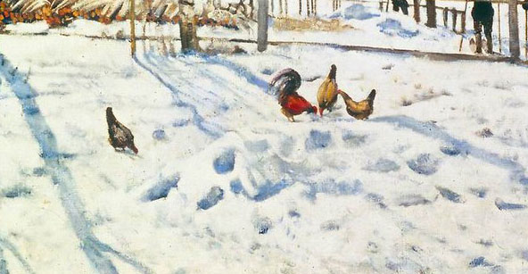 Птицы на картине Юона "Конец зимы полдень" 7 класс